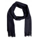 Fefè Napoli - Navy Pinstripe Wool Elegance Scarf - Scarves and Foulards - Handmade in Italy - Luxury Exclusive Collection