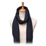 Fefè Napoli - Navy Pinstripe Wool Elegance Scarf - Scarves and Foulards - Handmade in Italy - Luxury Exclusive Collection