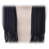 Fefè Napoli - Navy Pinstripe Wool Elegance Scarf - Scarves and Foulards - Handmade in Italy - Luxury Exclusive Collection