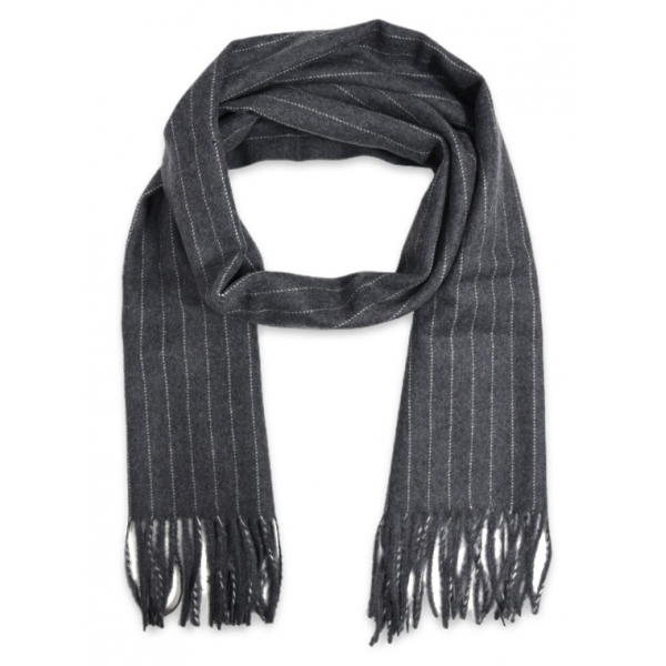 Fefè Napoli - Grey Pinstripe Wool Elegance Scarf - Scarves and Foulards - Handmade in Italy - Luxury Exclusive Collection
