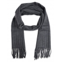 Fefè Napoli - Grey Pinstripe Wool Elegance Scarf - Scarves and Foulards - Handmade in Italy - Luxury Exclusive Collection