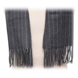 Fefè Napoli - Grey Pinstripe Wool Elegance Scarf - Scarves and Foulards - Handmade in Italy - Luxury Exclusive Collection