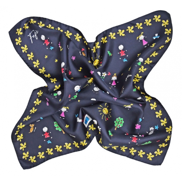Fefè Napoli - Blue Kids Silk Foulard - Scarves and Foulards - Handmade in Italy - Luxury Exclusive Collection