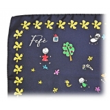 Fefè Napoli - Blue Kids Silk Foulard - Scarves and Foulards - Handmade in Italy - Luxury Exclusive Collection