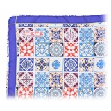 Fefè Napoli - Blue Azulejo Silk Foulard - Scarves and Foulards - Handmade in Italy - Luxury Exclusive Collection