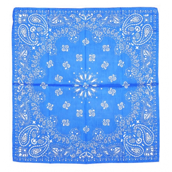 Fefè Napoli - Blue Denim Silk Cotton Bandana - Scarves and Foulards - Handmade in Italy - Luxury Exclusive Collection