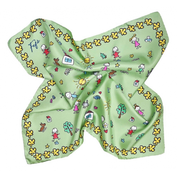 Fefè Napoli - Green Kids Silk Foulard - Scarves and Foulards - Handmade in Italy - Luxury Exclusive Collection