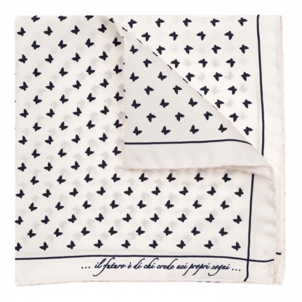 Fefè Napoli - White Butterfly Silk Dandy Pocket Square - Pocket-Square - Handmade in Italy - Luxury Exclusive Collection