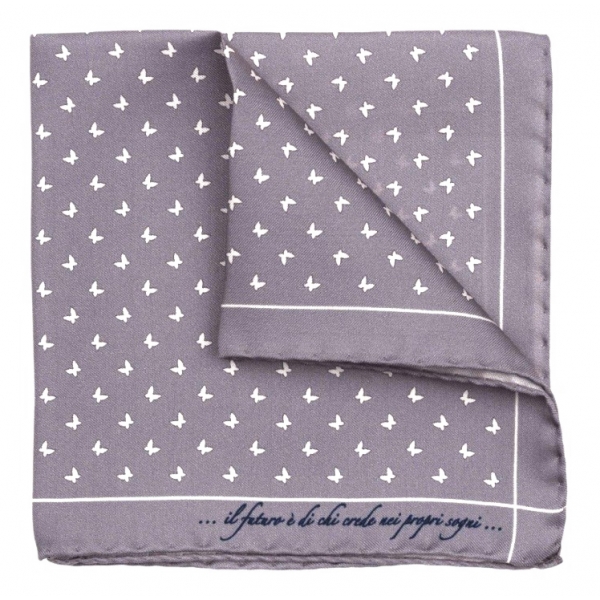 Fefè Napoli - Grey Butterfly Silk Dandy Pocket Square - Pocket-Square - Handmade in Italy - Luxury Exclusive Collection