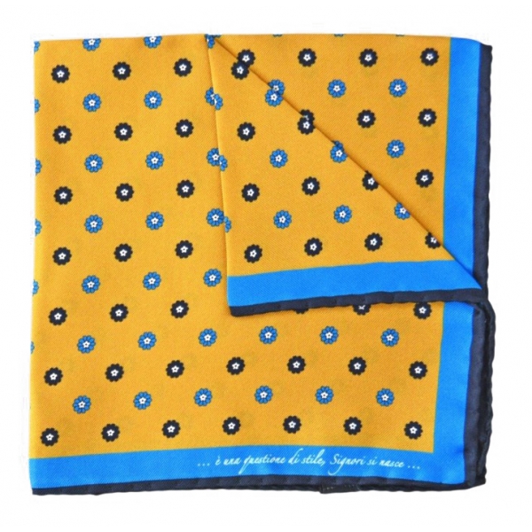 Fefè Napoli - Yellow Flowers Silk Dandy Pocket Square - Pocket-Square - Handmade in Italy - Luxury Exclusive Collection