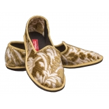 Nicolao Atelier - Pantofola Furlana Broccato di Seta Verde Oro - Donna - Calzatura - Made in Italy - Luxury Exclusive Collection