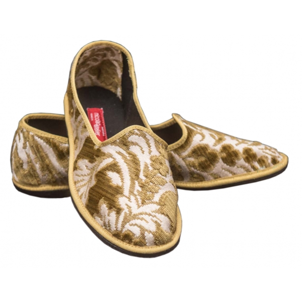 Nicolao Atelier - Furlana Slipper in Gold Green Silk Brocade - Men - Shoe - Made in Italy - Luxury Exclusive Collection