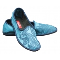 Nicolao Atelier - Furlana Slipper in Blue Silk Damask - Woman - Shoe - Made in Italy - Luxury Exclusive Collection