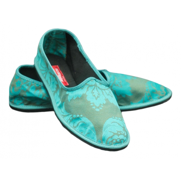 Nicolao Atelier - Pantofola Furlana in Damasco di Seta Verde - Donna - Calzatura - Made in Italy - Luxury Exclusive Collection