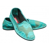 Nicolao Atelier - Furlana Slipper in Peacock Green Silk - Woman - Shoe - Made in Italy - Luxury Exclusive Collection
