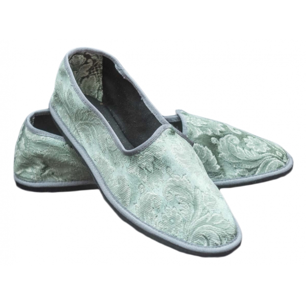 Nicolao Atelier - Furlana Slipper in Sage Green Silk Damask - Woman - Shoe - Made in Italy - Luxury Exclusive Collection