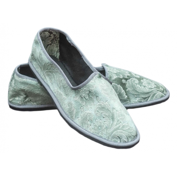 Nicolao Atelier - Furlana Slipper in Sage Green Silk Damask - Men - Shoe - Made in Italy - Luxury Exclusive Collection