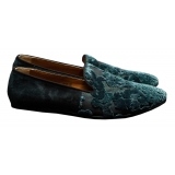 Nicolao Atelier - Velvet Brocade Slipper Shoe - Teal Green - Shoe - Made in Italy - Luxury Exclusive Collection