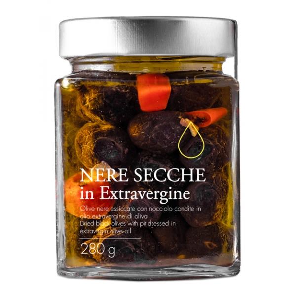 Il Bottaccio - Dried Black Olives Dressed in Extra Virgin Olive Oil - Italian - High Quality - 280 gr