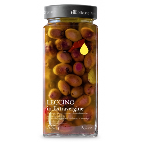 Il Bottaccio - Olive Nere Leccino Condite in Olio Extravergine - Italiano - Alta Qualità - 550 gr
