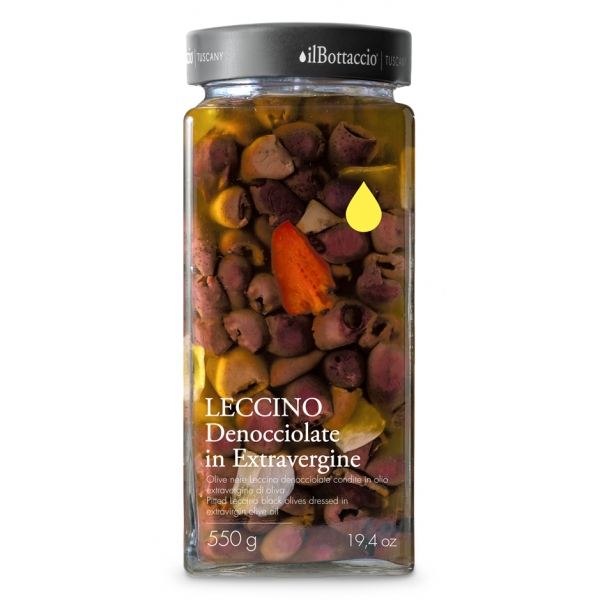 Il Bottaccio - Olive Nere Leccino Denocciolate Condite in Olio Extravergine - Italiano - Alta Qualità - 550 gr