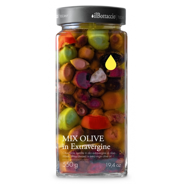 Il Bottaccio - Mix Olives Seasoned in Extra Virgin Olive Oil - Italian - High Quality - 550 gr