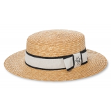 Catalina Jacob - Natural Straw Hat - White Black - Handmade in Italy - Luxury Exclusive Collection