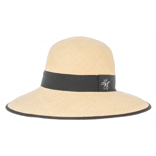 Catalina Jacob - Natural Panama Hat - White Black - Handmade in Italy - Luxury Exclusive Collection