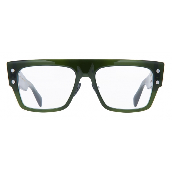 Balmain - Dark Green Titanium Oversized Square B-III Eyeglasses - Balmain Eyewear