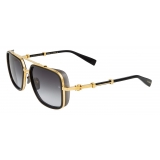 Balmain - Occhiali da Sole Officer-Style Neri e Dorati in Titanio - Balmain Eyewear