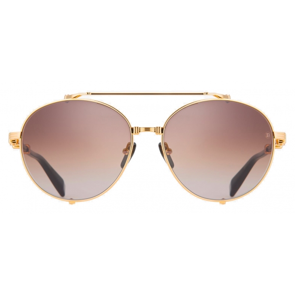 Balmain - Brown and Gold-Tone Titanium Brigade-II Sunglasses - Balmain Eyewear