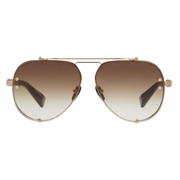 Balmain - Gold-Tone and Brown Titanium Captaine Sunglasses - Balmain Eyewear