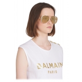 Balmain - Occhiali da Sole Captaine Dorati e Marrone Scuro in Titanio - Balmain Eyewear