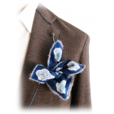 Fefè Napoli - Blue Flowers Silk Vernissage Pocket Square - Pocket-Square - Handmade in Italy - Luxury Exclusive Collection