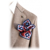 Fefè Napoli - Bordeaux Flowers Silk Vernissage Pocket Square - Pocket-Square - Handmade in Italy - Luxury Exclusive Collection