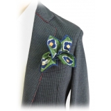 Fefè Napoli - Green Flowers Silk Vernissage Pocket Square - Pocket-Square - Handmade in Italy - Luxury Exclusive Collection