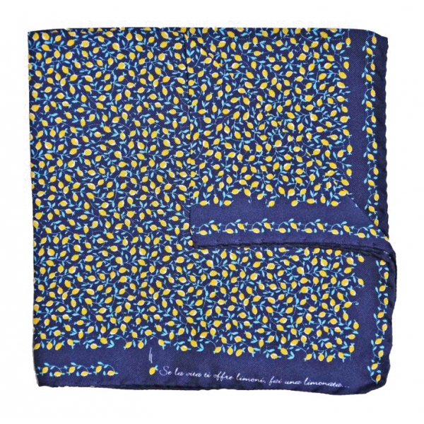Fefè Napoli - Blue Lemons Silk Dandy Pocket Square - Pocket-Square - Handmade in Italy - Luxury Exclusive Collection