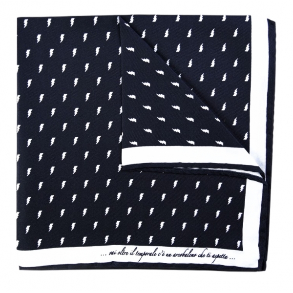 Fefè Napoli - Black Lightning Silk Dandy Pocket Square - Pocket-Square - Handmade in Italy - Luxury Exclusive Collection