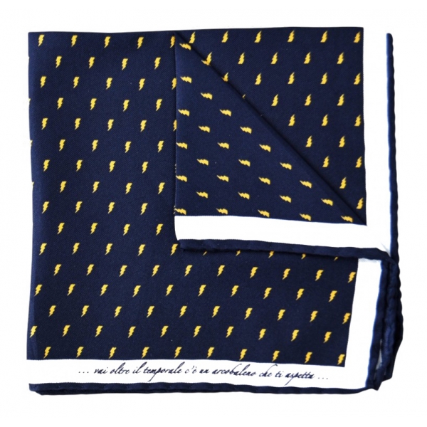Fefè Napoli - Blue Lightning Silk Dandy Pocket Square - Pocket-Square - Handmade in Italy - Luxury Exclusive Collection