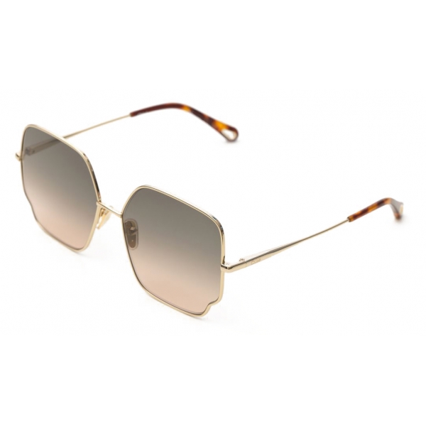 Chloé - Joni Square Sunglasses in Metal - Gold Brown Nude - Chloé Eyewear