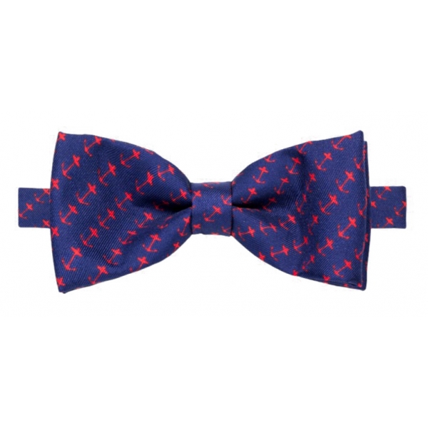 Fefè Napoli - Blue Anchor Silk Bow-Tie - Bow-Tie - Handmade in Italy - Luxury Exclusive Collection