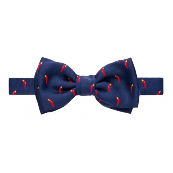 Fefè Napoli - Blue Lucky Horns Silk Bow-Tie - Bow-Tie - Handmade in Italy - Luxury Exclusive Collection