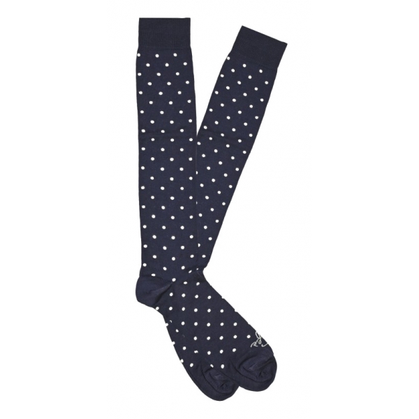 Fefè Napoli - Blue Dandy Pois Men's Socks - Socks - Handmade in Italy - Luxury Exclusive Collection