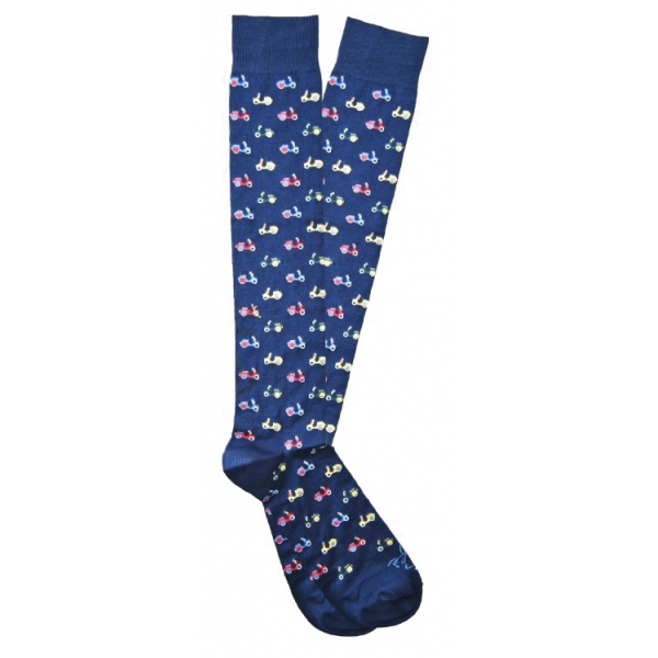 Fefè Napoli - Blue Vespa Dandy Men's Socks - Socks - Handmade in Italy - Luxury Exclusive Collection