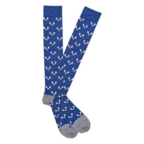Fefè Napoli - Blue Reindeer Dandy Men's Socks - Socks - Handmade in Italy - Luxury Exclusive Collection