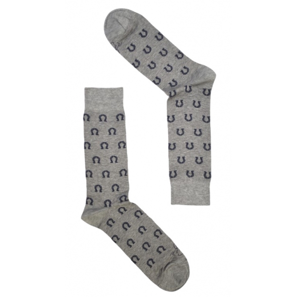 Fefè Napoli - Grey Horseshoe Short Scaramantia Men's Socks - Socks - Handmade in Italy - Luxury Exclusive Collection