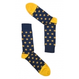 Fefè Napoli - Blue Flowers Short Dandy Men's Socks - Socks - Handmade in Italy - Luxury Exclusive Collection