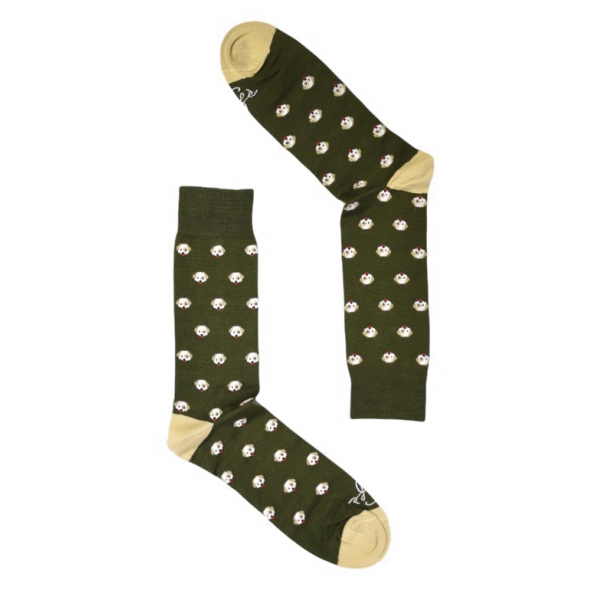 Fefè Napoli - Green Dog Short Dandy Men's Socks - Socks - Handmade in Italy - Luxury Exclusive Collection
