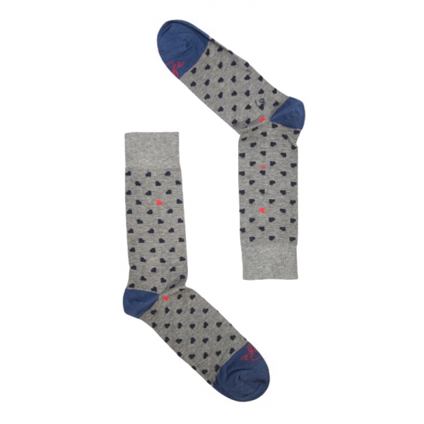 Fefè Napoli - Grey Heart Short Dandy Men's Socks - Socks - Handmade in Italy - Luxury Exclusive Collection
