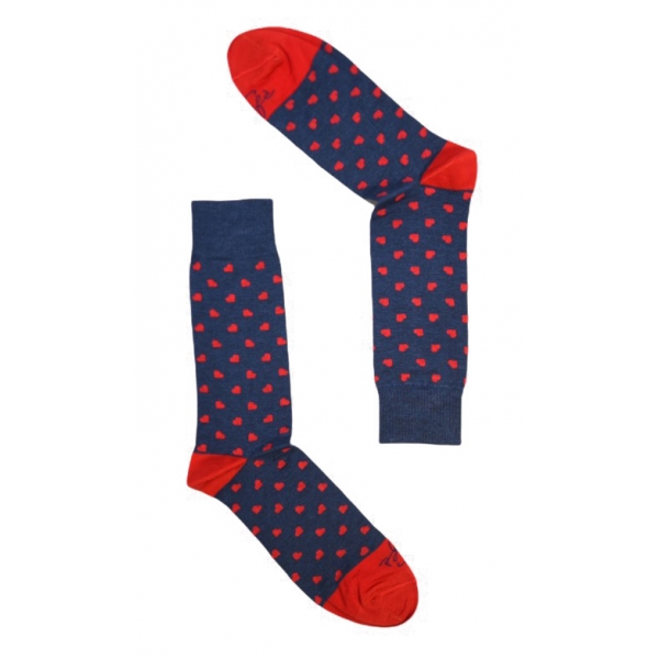 Fefè Napoli - Blue Heart Short Dandy Men's Socks - Socks - Handmade in Italy - Luxury Exclusive Collection